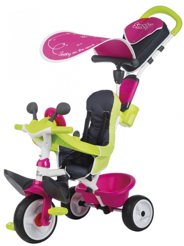 Триколісний велосипед Smoby Toys Бебі Драйвер з козирком і багажником, рожевий (741201) - фото 1
