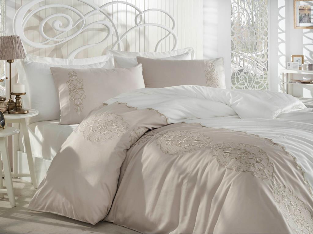 Комплект постельного белья Dantela Vita Elegance сатин с вышивкой семейный (svt-2000022323727) - фото 1