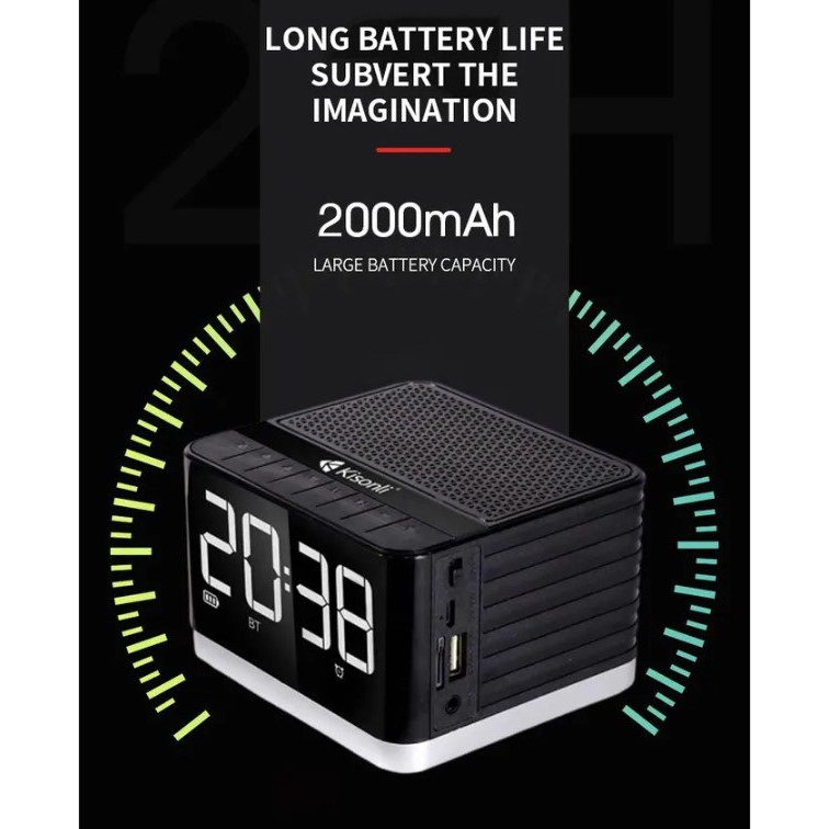 Портативна колонка годинник будильник Kisonli G8 Bluetooth 2000 mAh 5 Вт Black - фото 7
