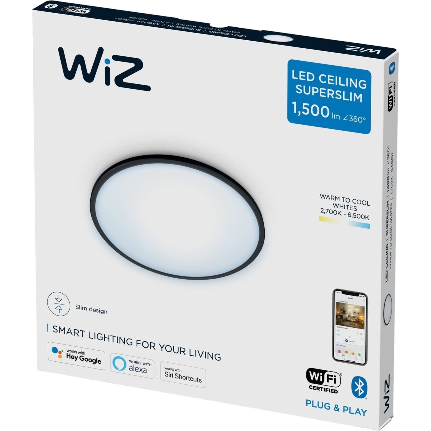 Светильник потолочный WiZ SuperSlim Ceiling Wi-Fi умный 16W 1500LM 2700-6500K черный (929002685201) - фото 2