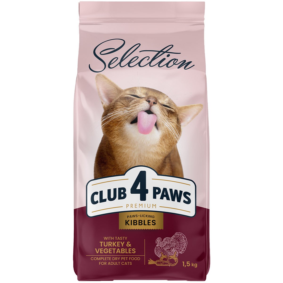 Сухой корм для взрослых кошек Club 4 Paws Premium Selection с индейкой и овощами 1.5 кг - фото 1