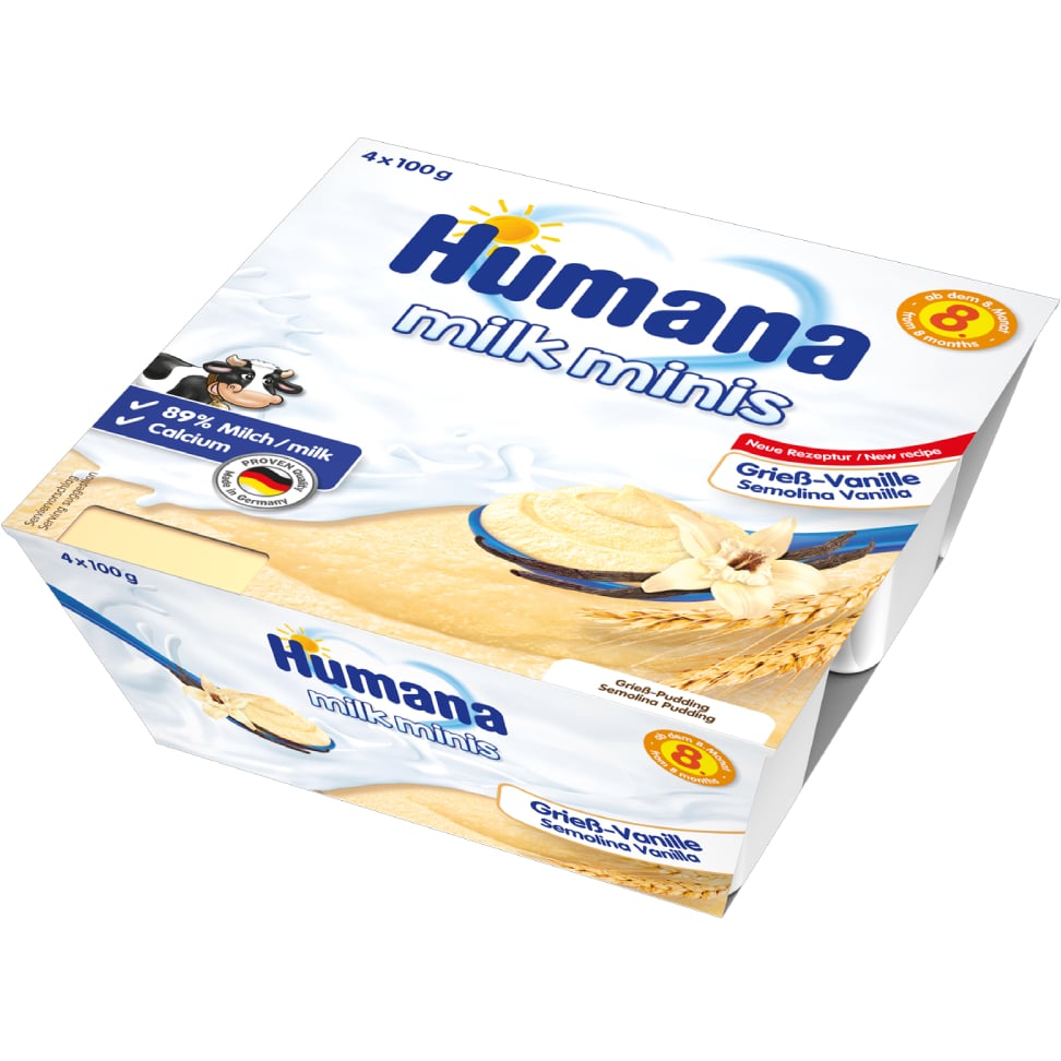 Пудинг Humana манний з ваніллю Milk Minis, 4 шт. по 100 г - фото 1