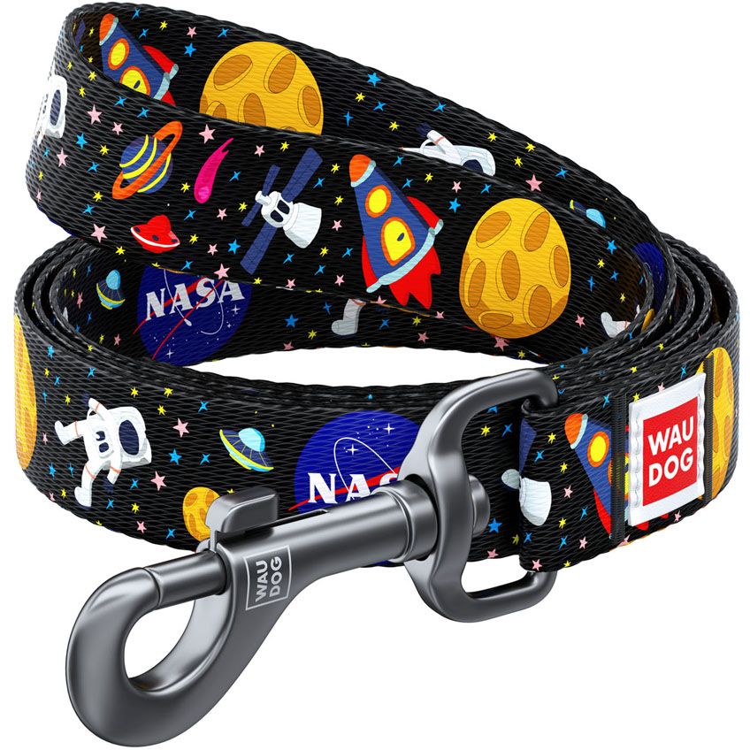 Повідець для собак Waudog Nylon NASA, нейлоновий, L, 122х2,5 см, чорний - фото 1