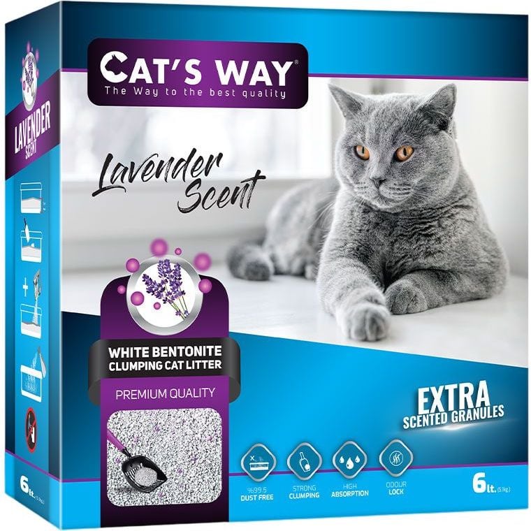 Бентонітовий наповнювач для котячого туалету Cat's Way, лаванда, фіолетові гранули, 6 л - фото 1