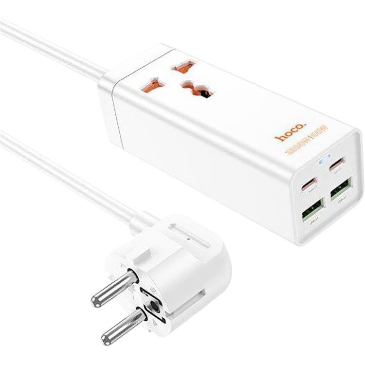 Сетевой фильтр удлинитель Hoco AC-10A 1x220V+2хUSB+ 2хType-C 65W 1.5м 220В White - фото 1