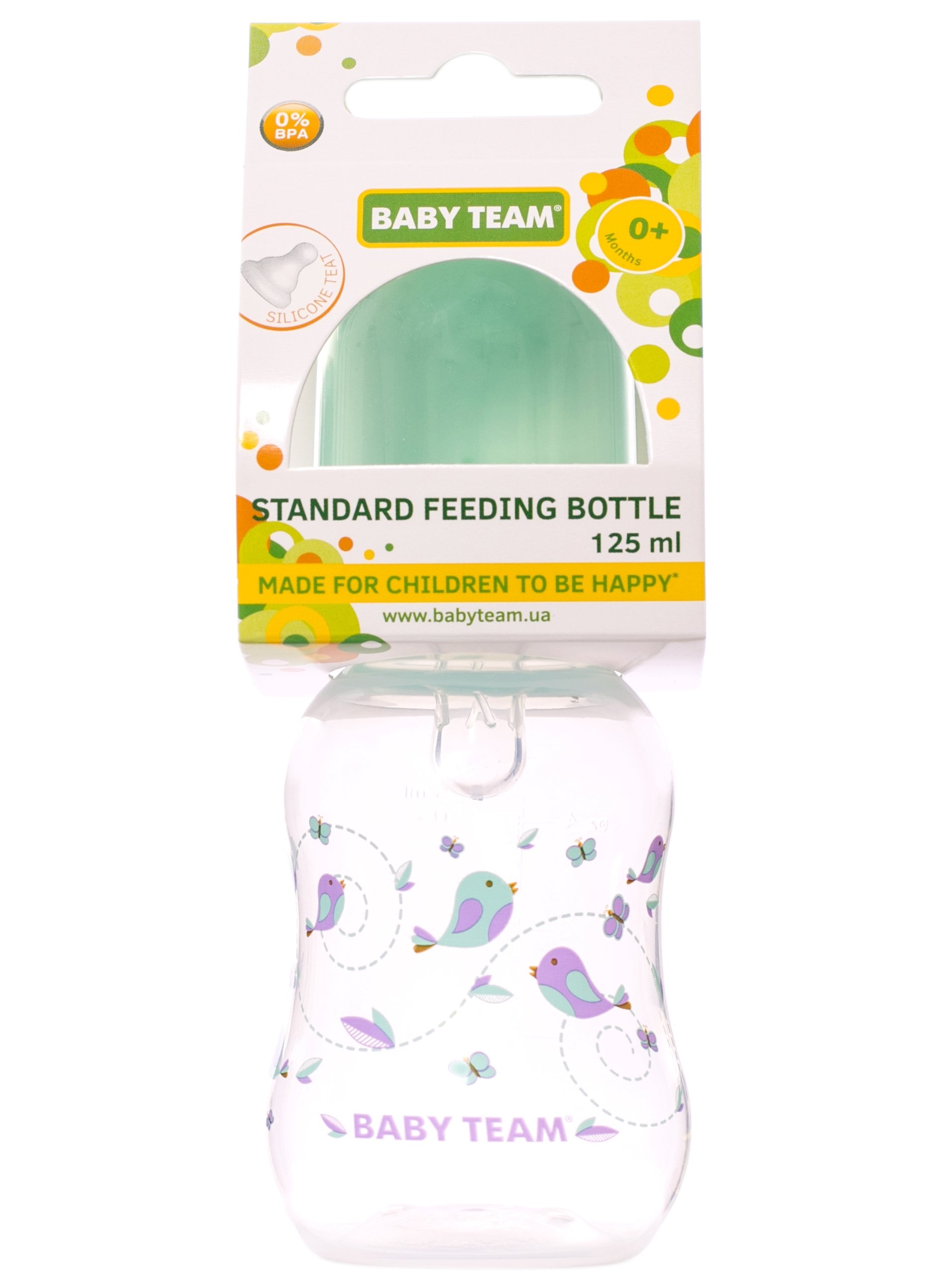 Пляшечка для годування Baby Team, з талією та силіконовою соскою, 125 мл, мятний (1111_мятный) - фото 2