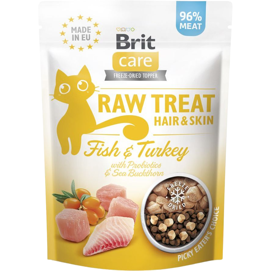 Ласощі для котів Brit Care Raw Treat Hair & Skin з рибою та індичкою 40 г - фото 1