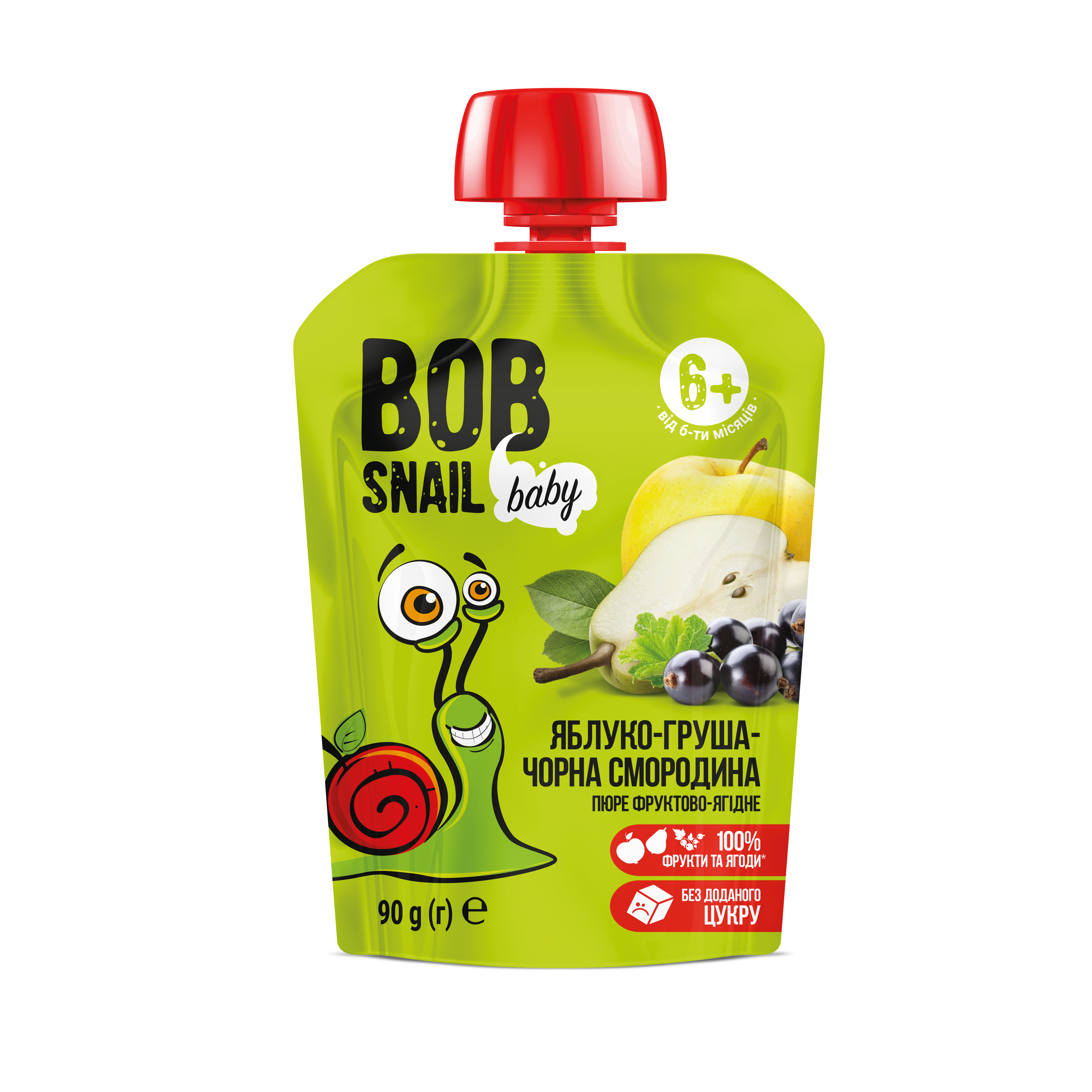 Пюре фруктове Bob Snail Яблуко-груша-чорна смородина, гомогенізоване, 90 г (911680) - фото 1