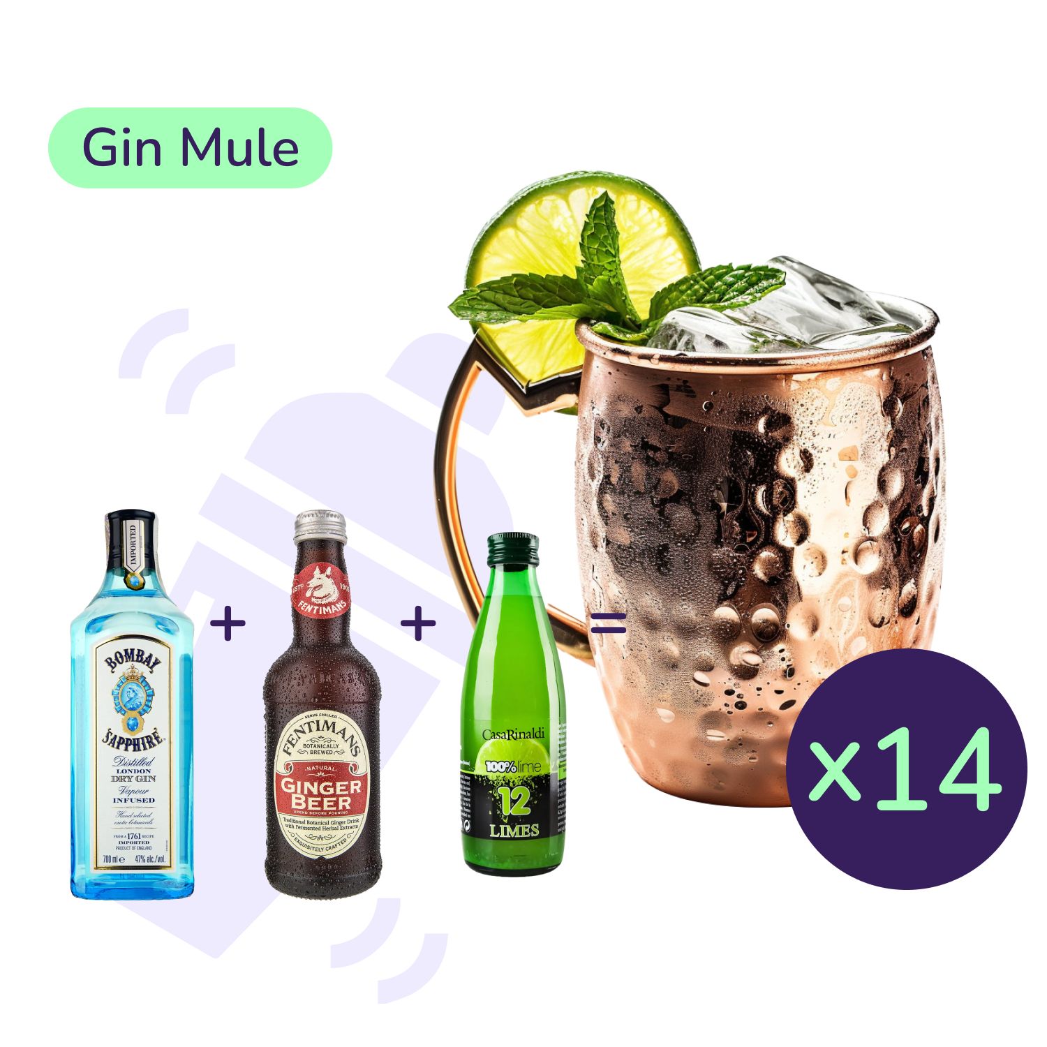 Коктейль Gin Mule (набор ингредиентов) х14 на основе Bombay Sapphire - фото 1