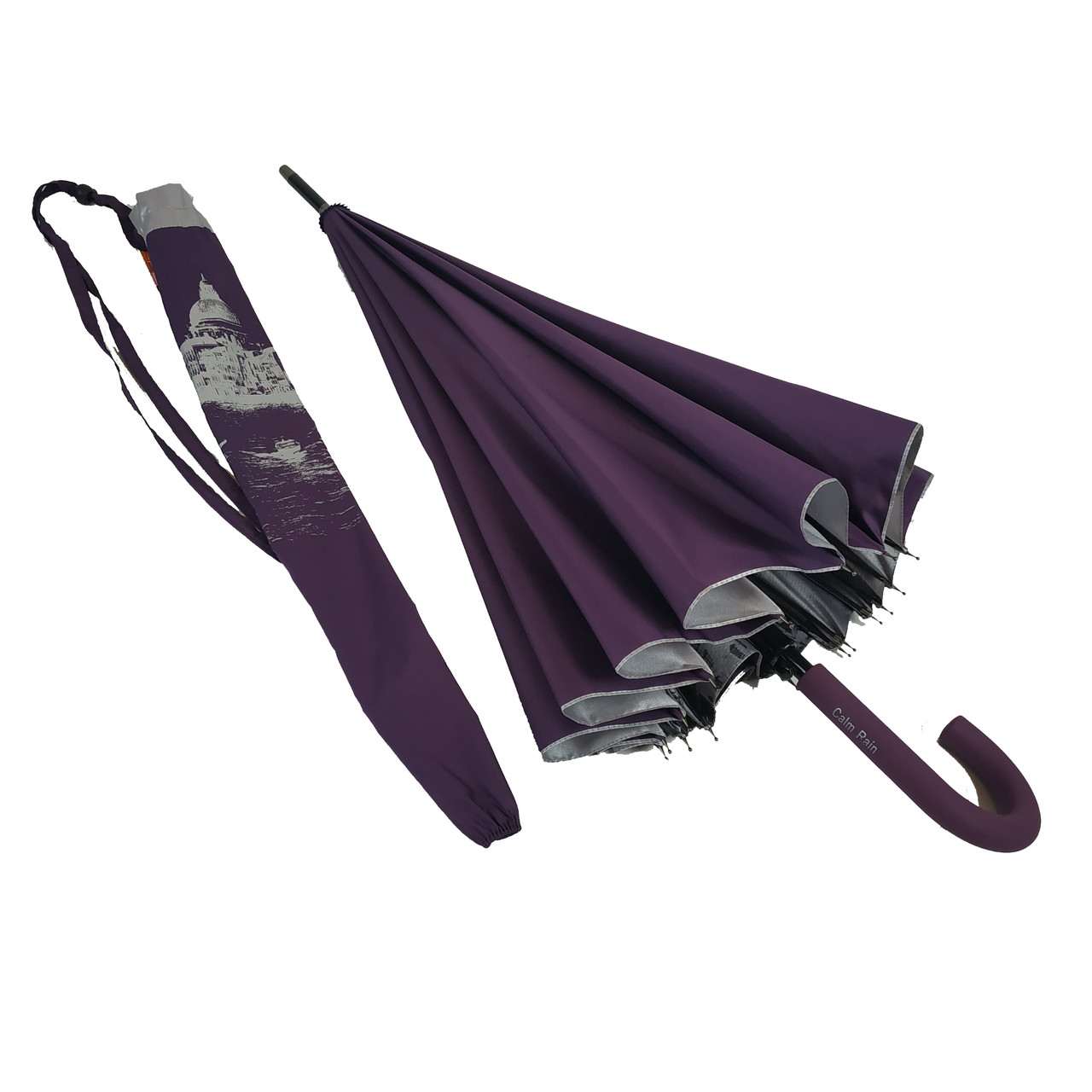 Жіноча парасолька-палиця напівавтомат Toprain 102 см фіолетова - фото 6