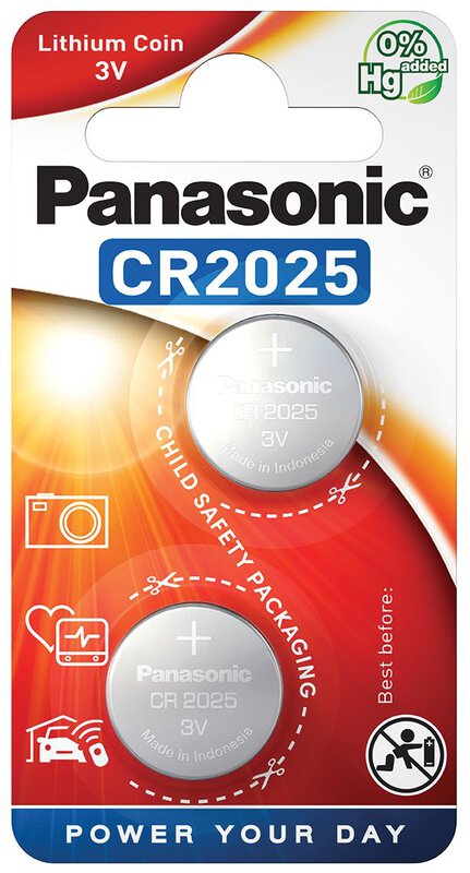 Литиевые батарейки Panasonic 3V CR 2025 Lithium, 2 шт. (CR-2025EL/2B) - фото 1
