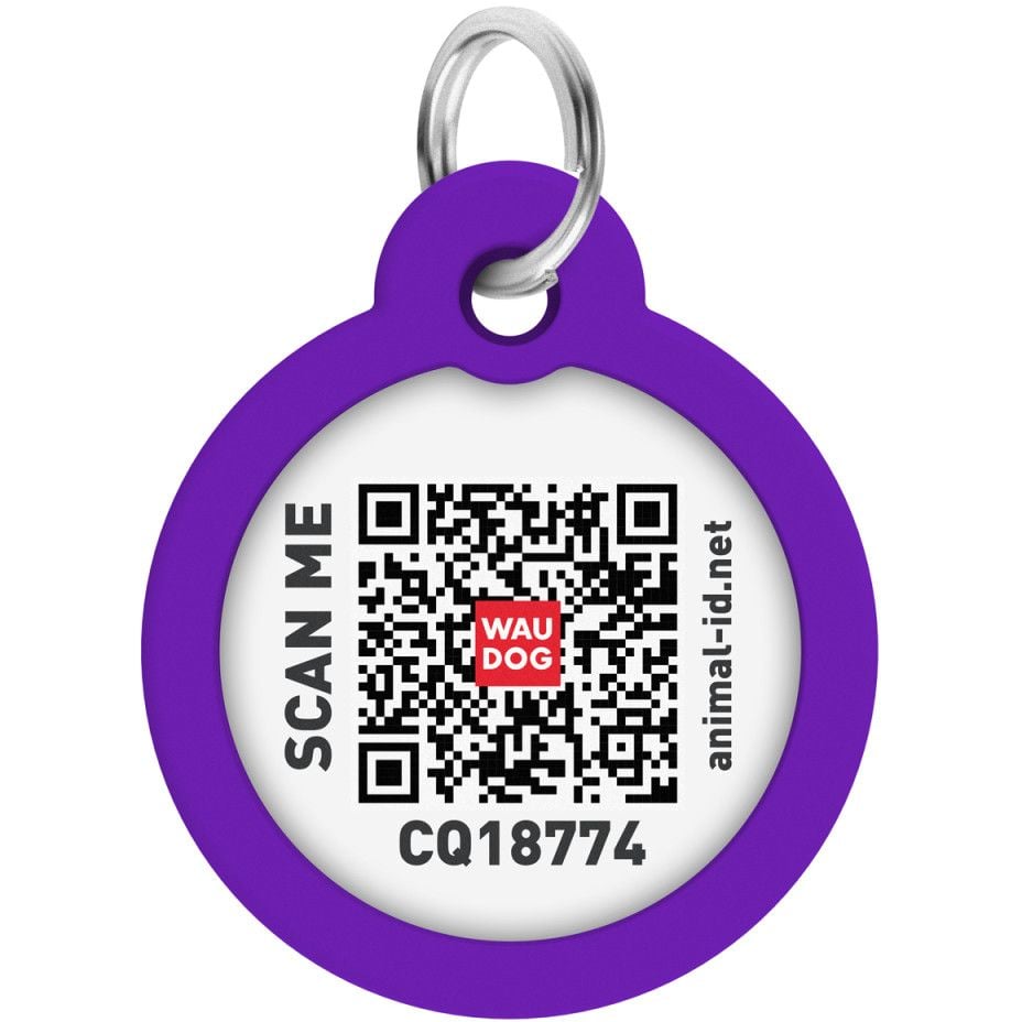 Адресник для собак и кошек Waudog Smart ID с QR паспортом Градиент фиолетовый 30 мм - фото 3