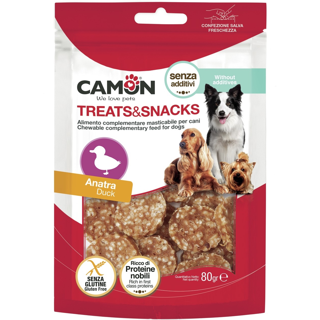 Лакомство для собак Camon Treats &amp; Snacks монеты с уткой и рисом 80 г - фото 1