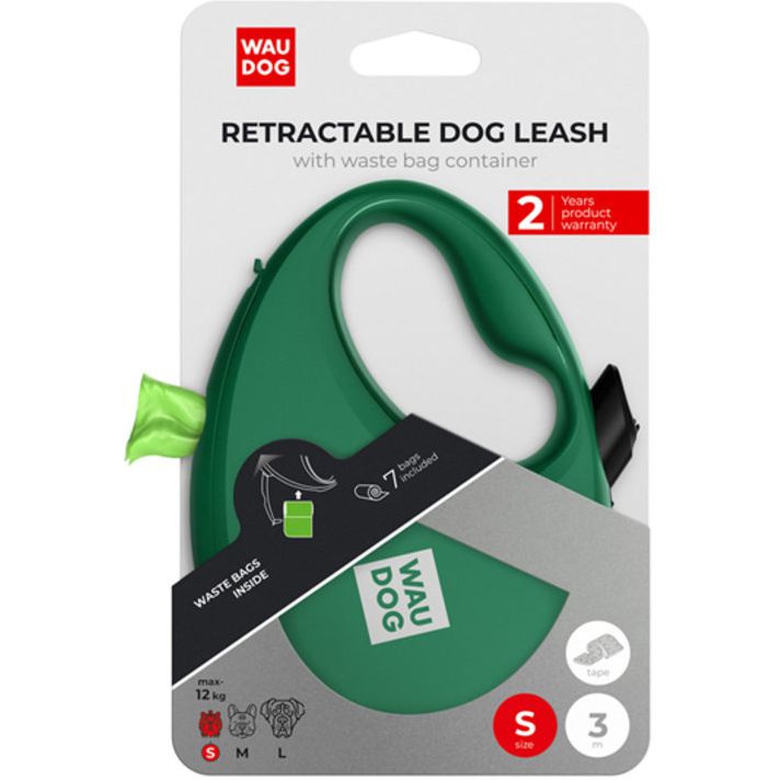Поводок-рулетка для собак Waudog R-leash с контейнером для пакетов, светоотражающая лента, S до 12 кг, 3 м зеленый - фото 6