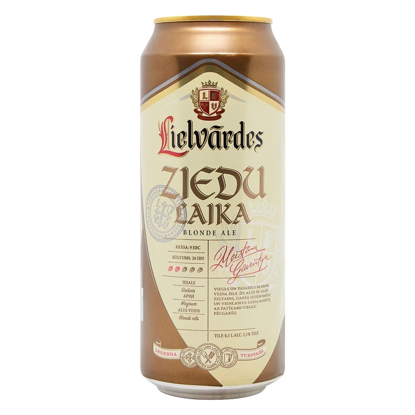 Пиво Lielvardes ziedu laika светлое, 5.1%, ж/б, 0.5 л - фото 1