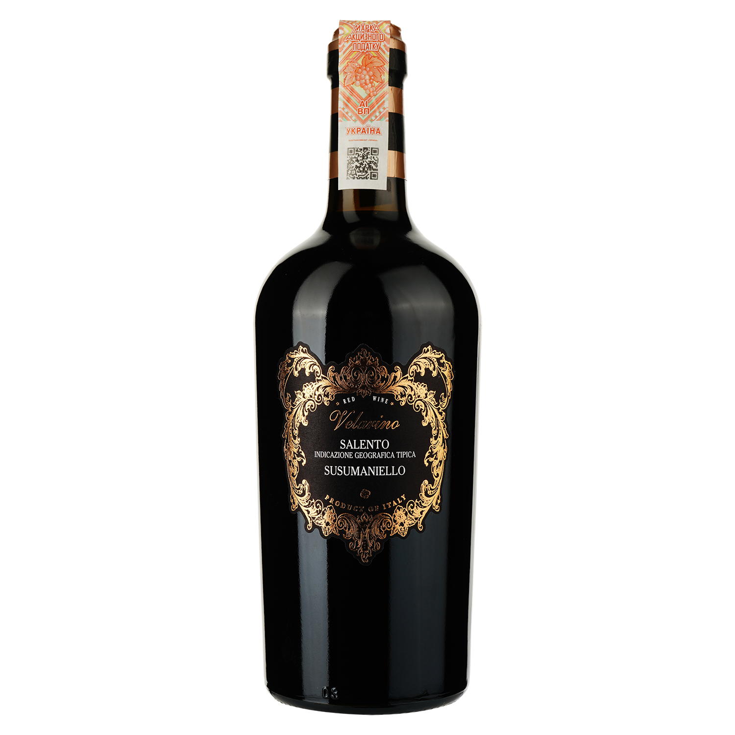 Вино Velarino Sasumaniello Salento IGT, червоне, сухе, 14,5%, 0,75 л - фото 1