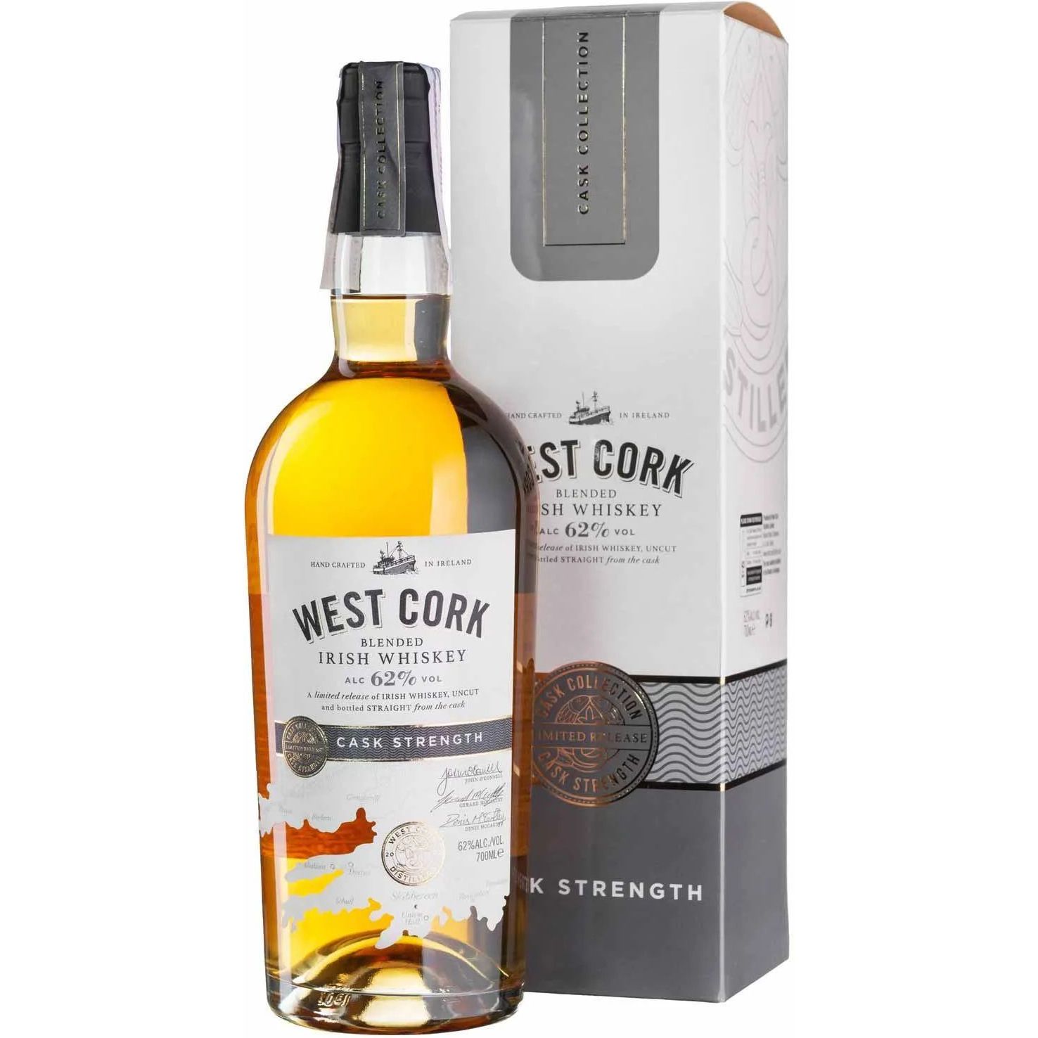 Виски West Cork Cask Strength Blended Irish Whiskey 62% 0.7 л в подарочной упаковке - фото 1