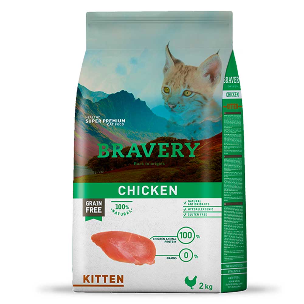 Сухой корм для котят Bravery Chicken Cat Kitten, с курицей, 2 кг (7722 BR KIT_2KG) - фото 1