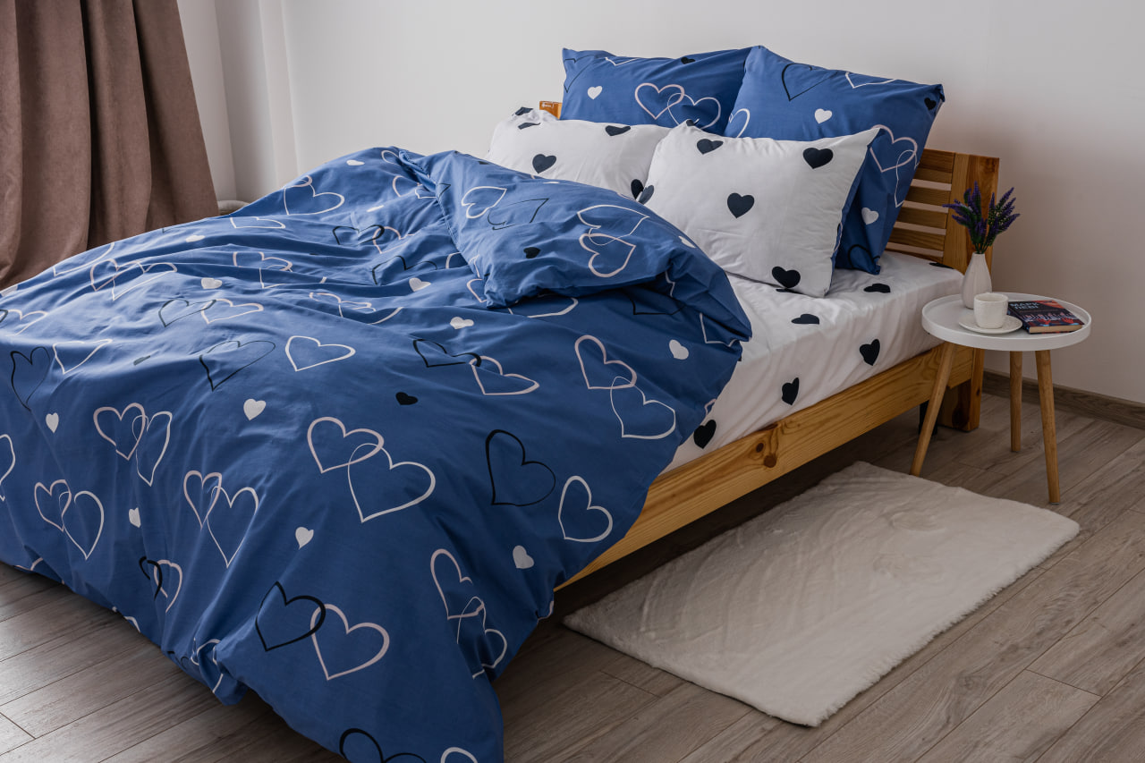 Комплект постельного белья ТЕП Happy Sleep Navy Blue Love 31 полуторный синий с белым (2-03794_24828) - фото 2