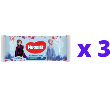 Вологі серветки Huggies Frozen All Over Clean, 168 шт. (3 уп. по 56 шт.) - фото 1