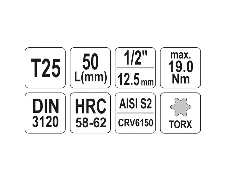 Головка торцева Yato квадрат 1/2" TORX Т25 L= 55 мм (YT-04311) - фото 4