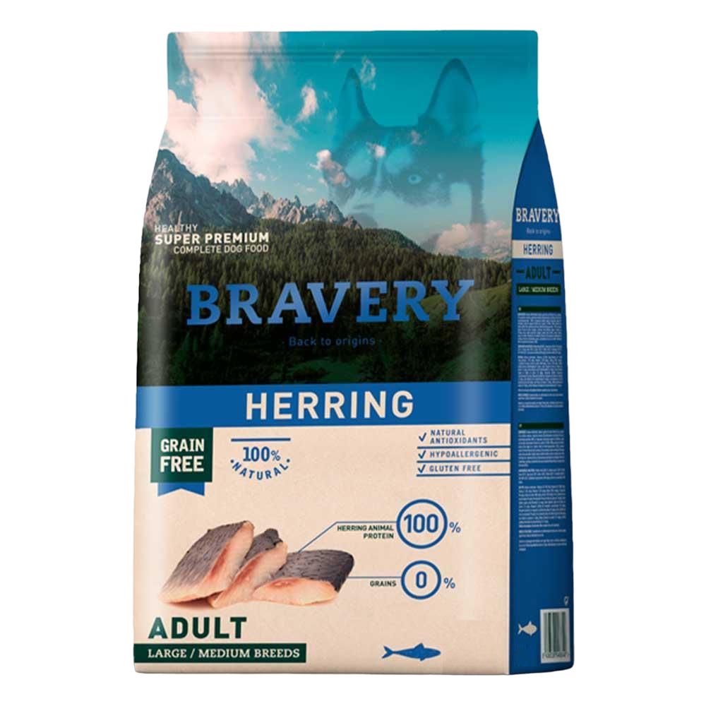 Сухой корм для взрослых собак средних и крупных пород Bravery Herring Large Medium Adult, с сельдью, 4 кг - фото 1