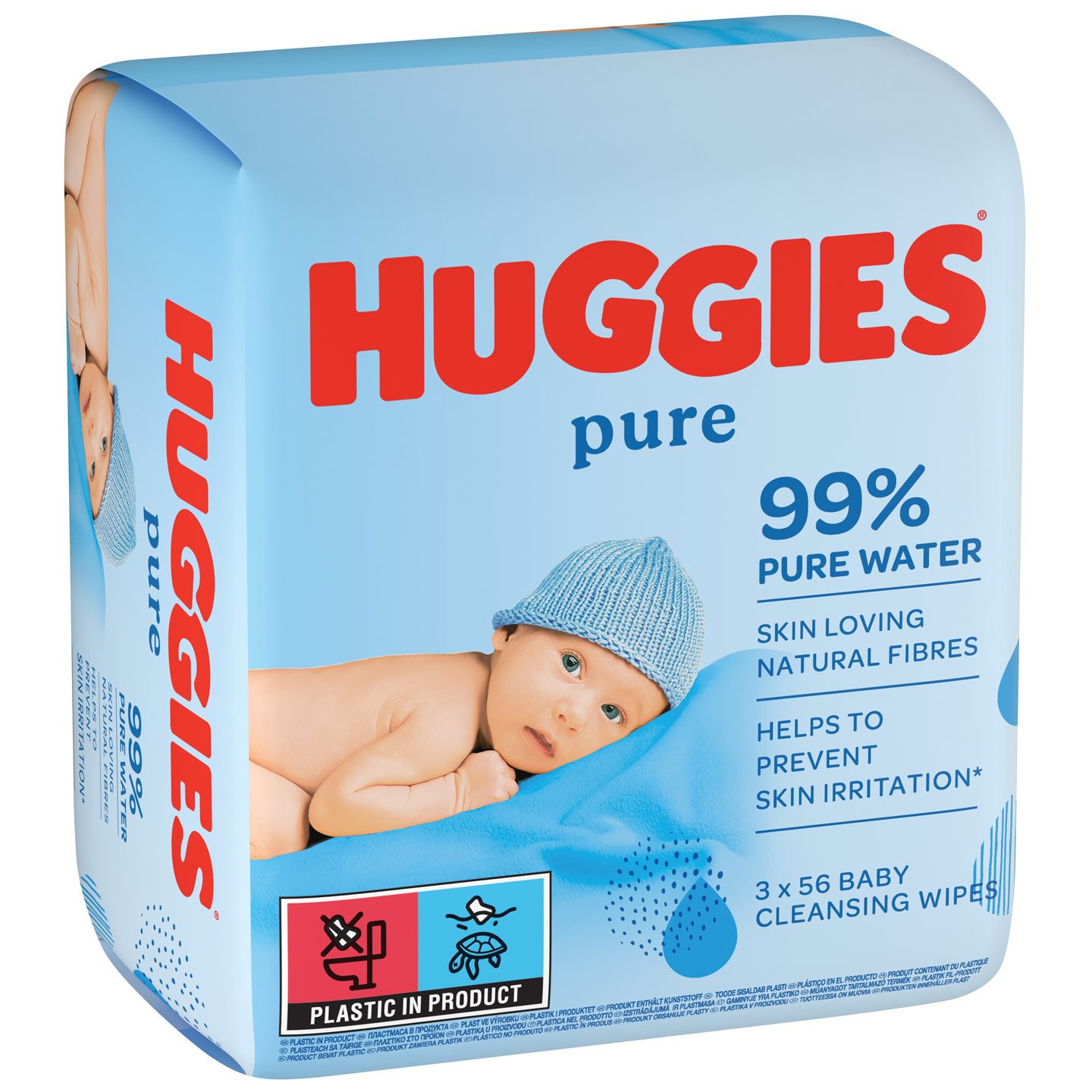 Вологі серветки Huggies Pure 2+1, 168 шт. (3 уп. по 56 шт.) - фото 2