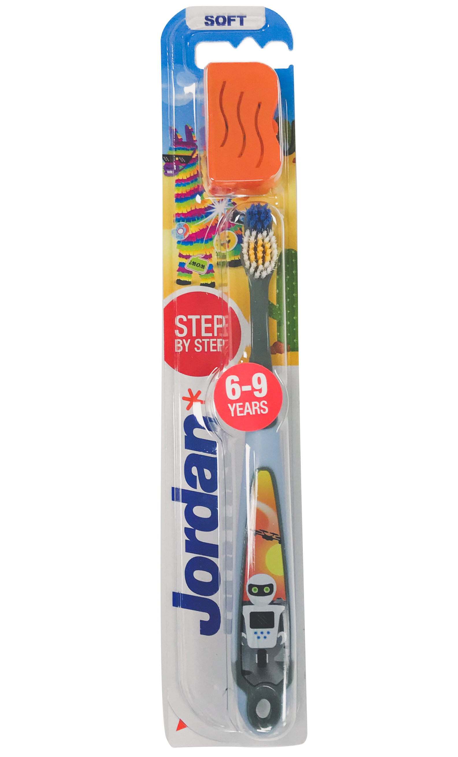 Дитяча зубна щітка Jordan Step 3, 6 - 9 років, м'яка, сірий з блакитним - фото 1