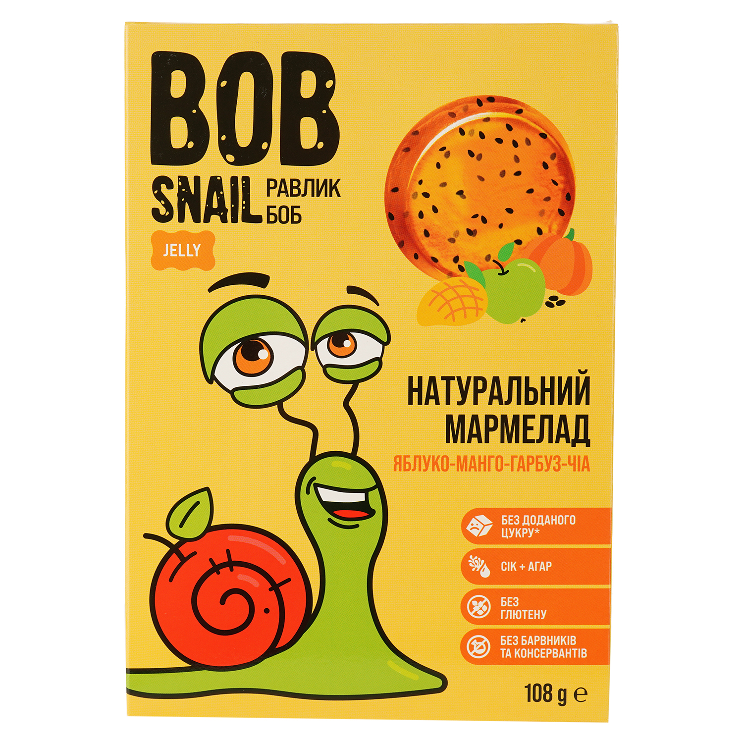 Фруктово-ягідно-овочевий мармелад Bob Snail Яблуко-Манго-Гарбуз-Чіа 108 г - фото 1