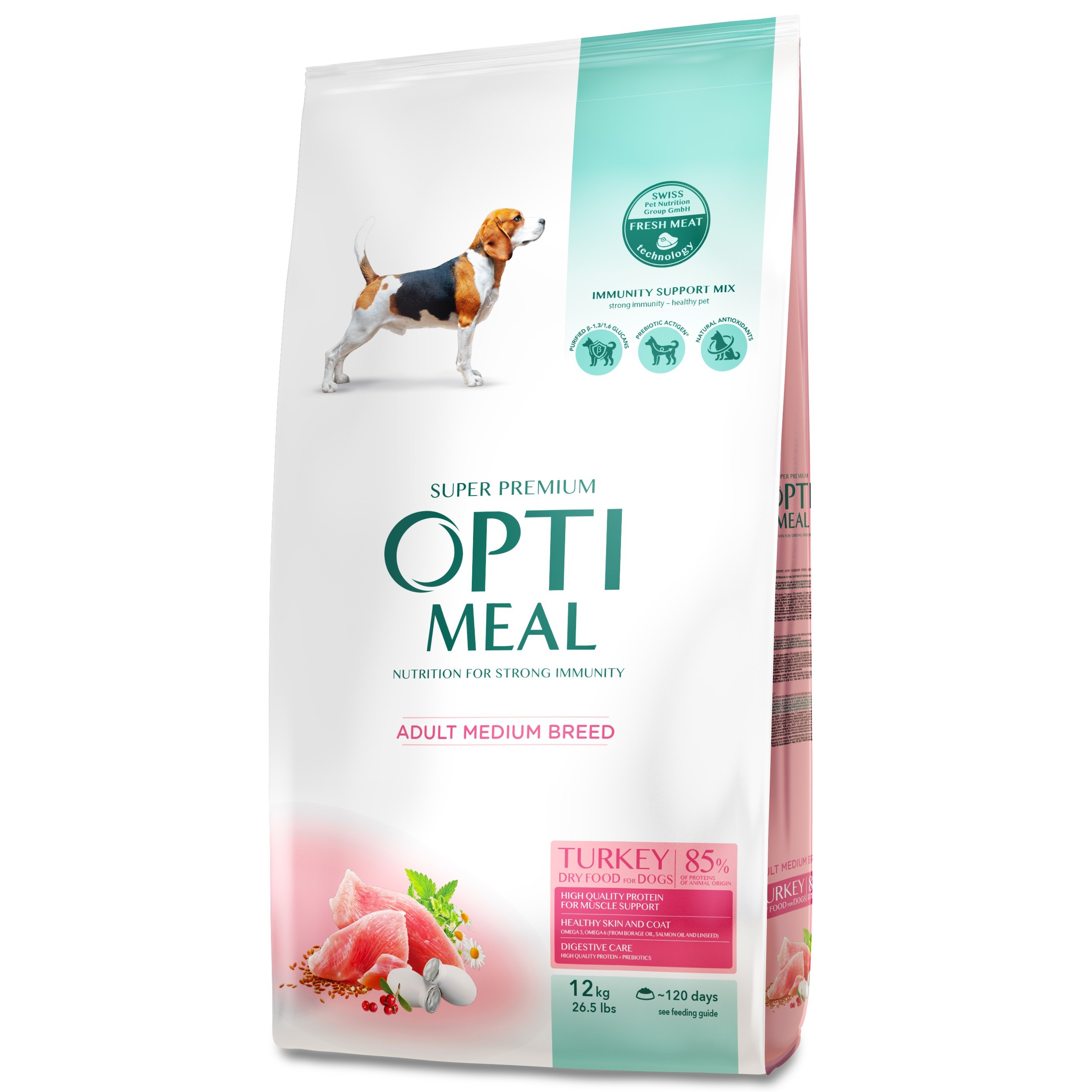 Сухий корм для дорослих собак середніх порід Optimeal, індичка, 12 кг (B1740501) - фото 1