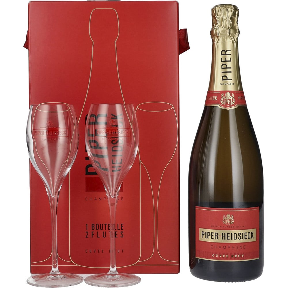 Набор: Шампанское Piper-Heidsieck Champagne Cuvee Brut белое брют 0.75 л + 2 бокала - фото 1