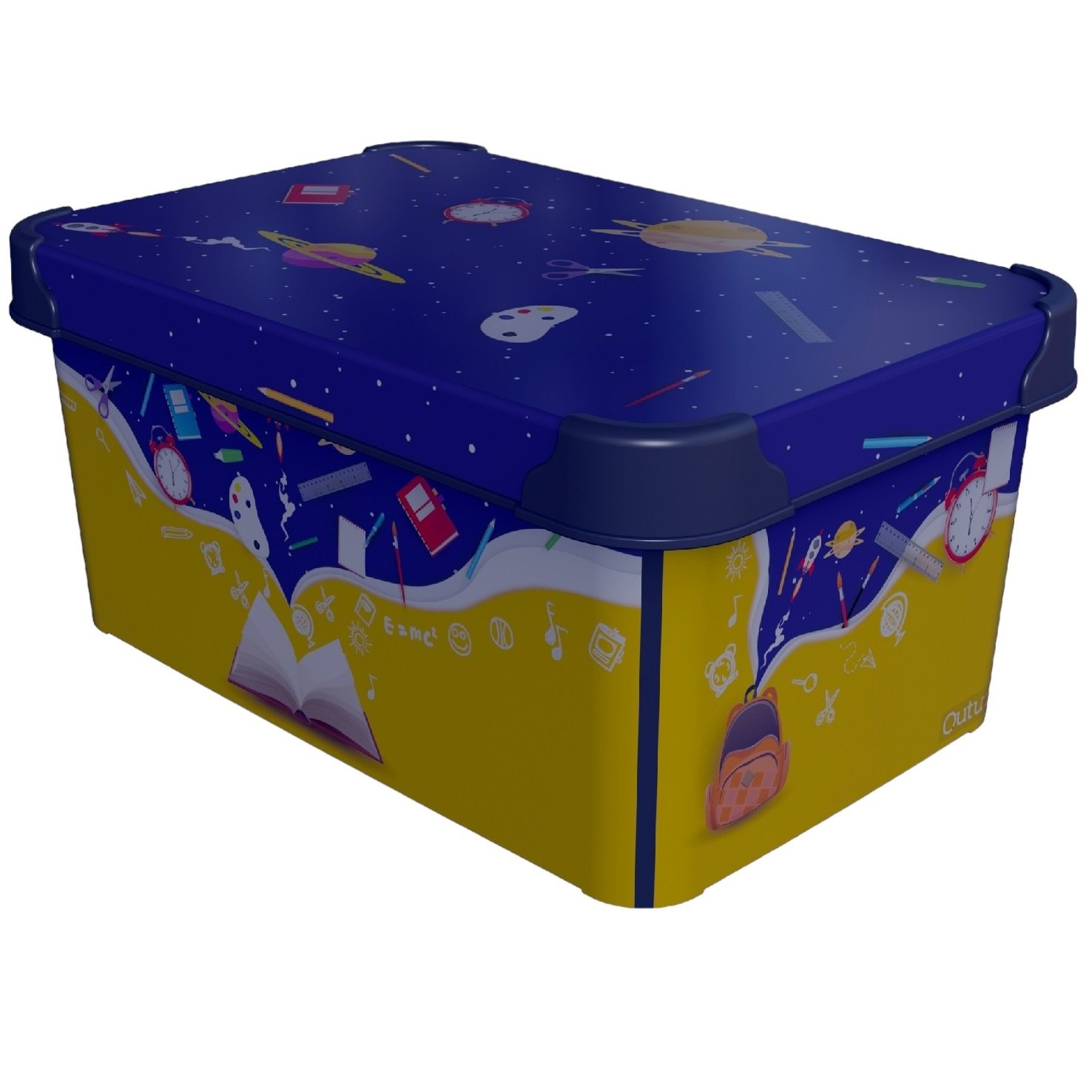 Коробка Qutu Style Box Space School, з кришкою, 10 л, 16х23х34.5 см, різнокольорова (STYLE BOX з/кр. SPACE SCHOOL 10л.) - фото 1