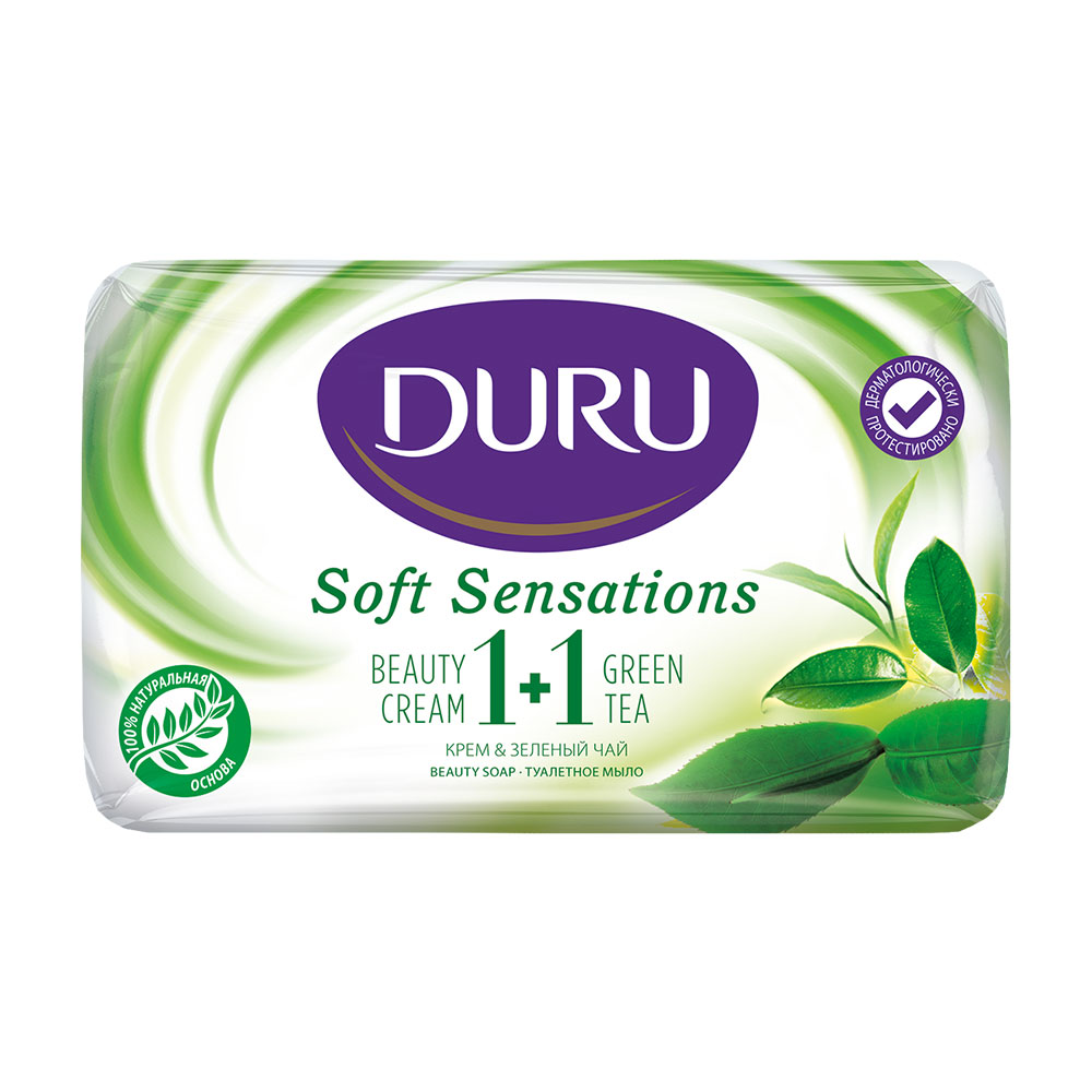 Мыло Duru 1+1 Soft Sensations Зеленый чай с увлажняющим кремом, 80 г - фото 1