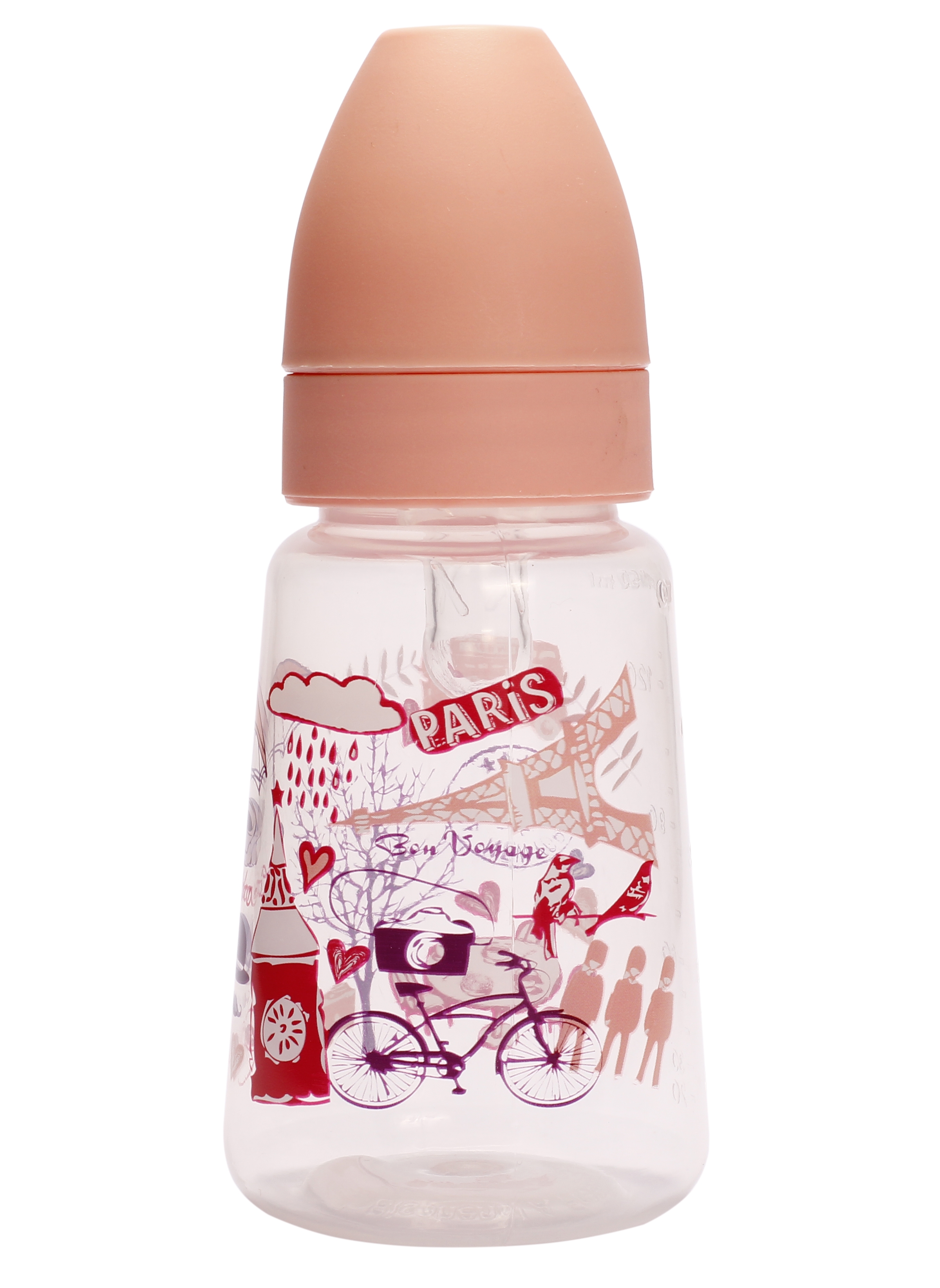 Пляшечка для годування Lindo, з силіконовою соскою, 125 мл, рожевий (Pk 053 рож) - фото 1