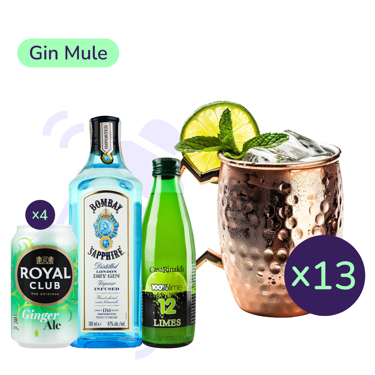 Коктейль Gin Mule (набор ингредиентов) х13 на основе Bombay - фото 1