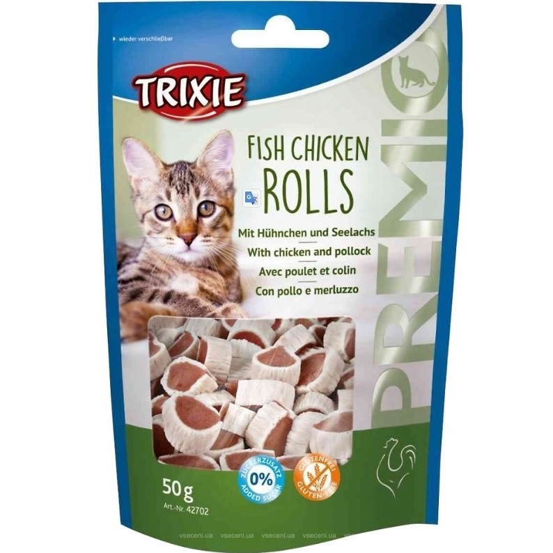 Лакомство для кошек Trixie Premio Rolls, с курицей и сайдой, 50 г (42702) - фото 1