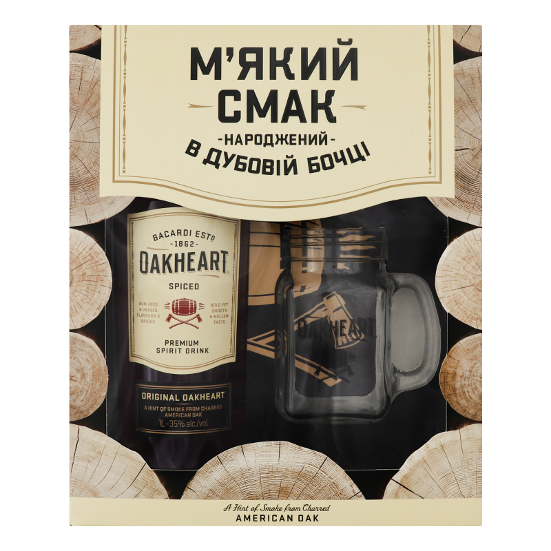 Ромовый напиток Bacardi Oakheart Original, 35%, 1 л + бокал (815699) - фото 1