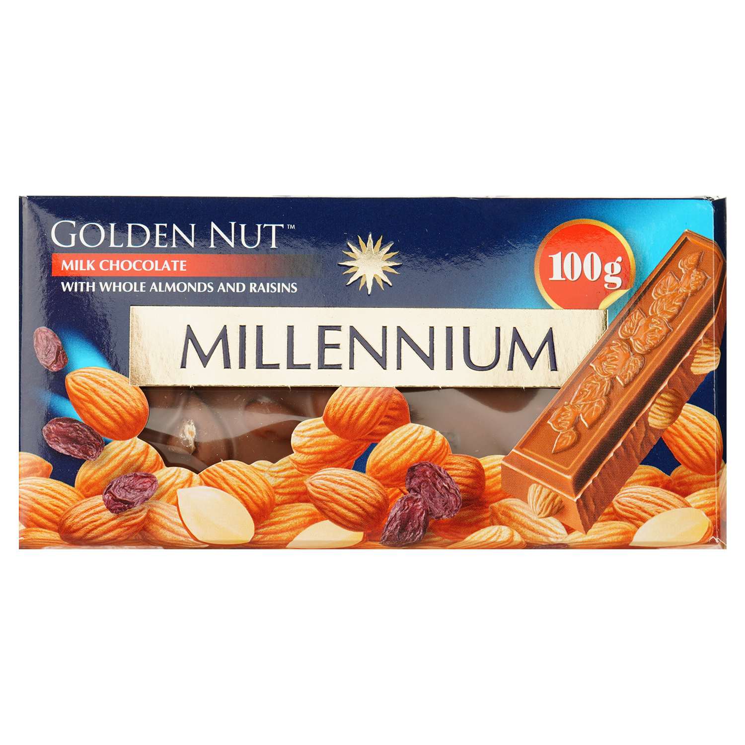 Шоколад молочный Millennium Golden Nut миндаль-изюм, 100г (876019) - фото 1
