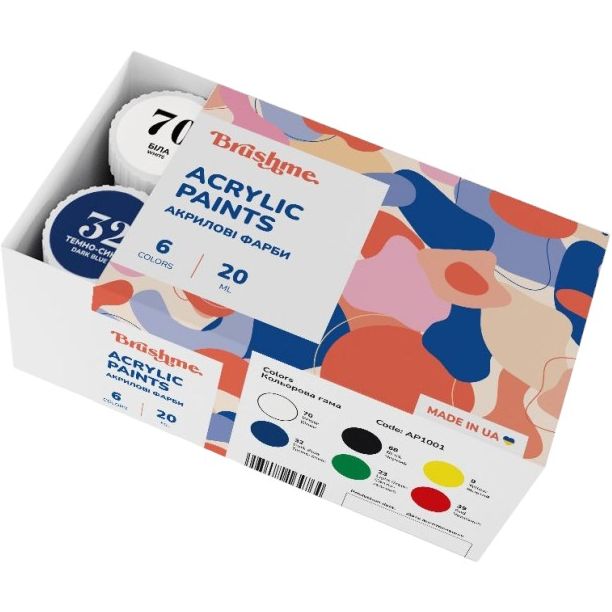 Акрилові фарби Brushme глянцеві 6 базових кольорів AP1001 - фото 1
