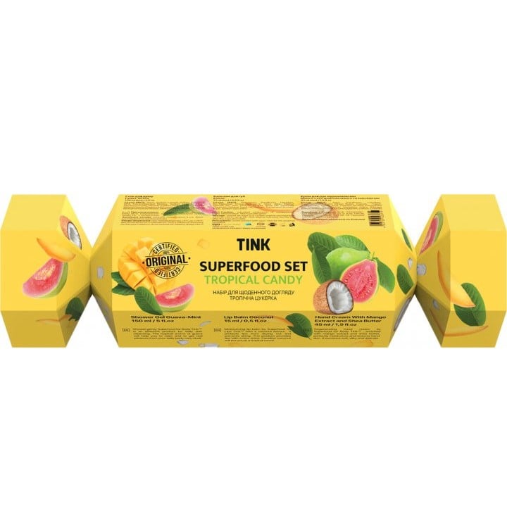Подарочный набор Tink Superfood Set Tropical Candy: гель для душа, 150 мл + увлажняющий крем для рук, 45 мл + бальзам для губ, 15 мл - фото 1
