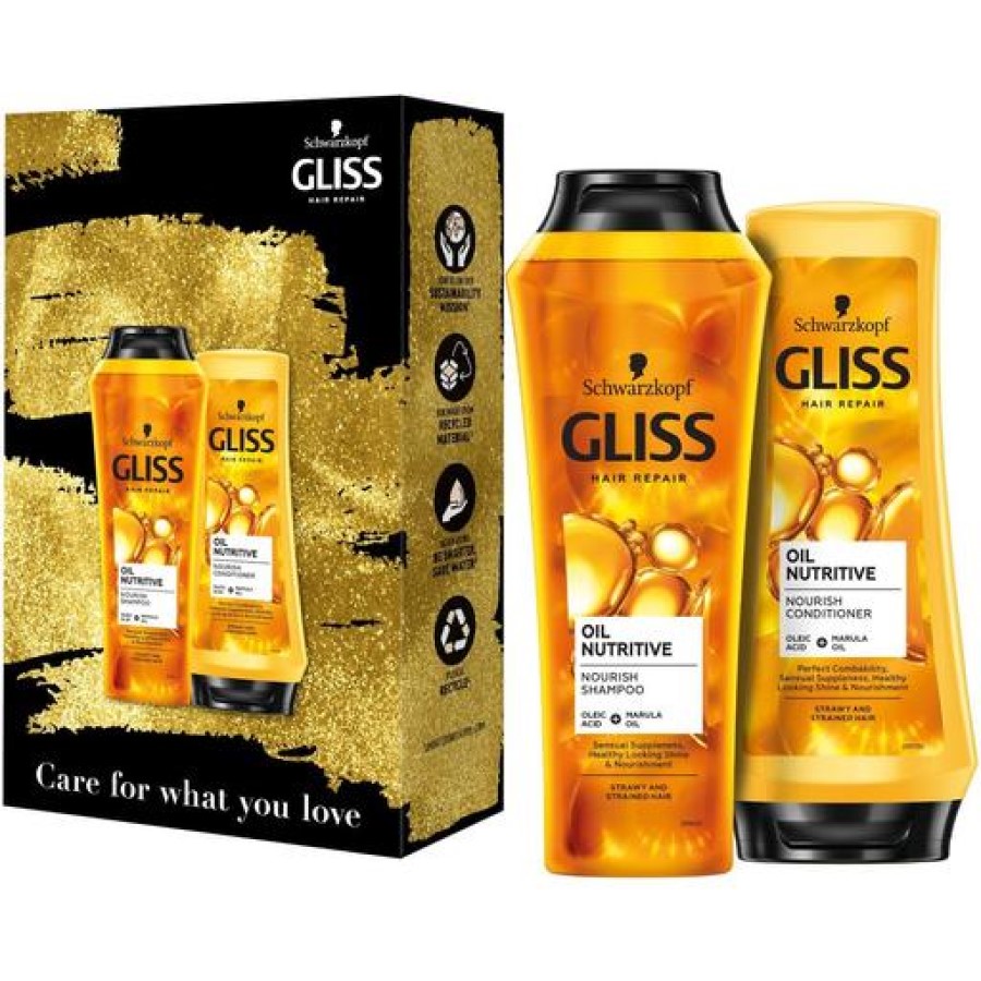 Набор Gliss Care with Oil Nutritive для сухих и поврежденных волос: Шампунь 250 мл + Бальзам 200 мл - фото 1