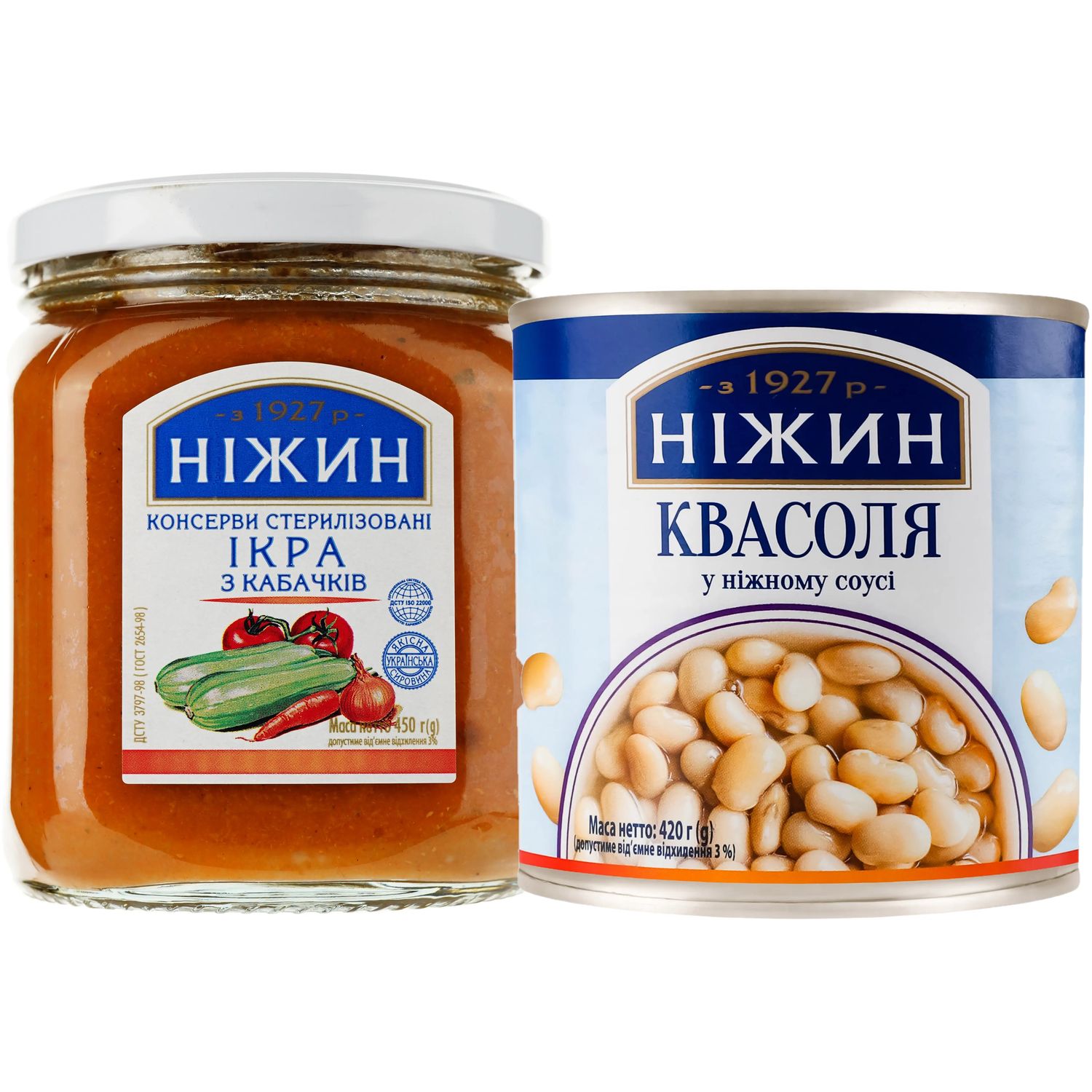 Набір: квасоля Ніжин в ніжному соусі 420 г + ікра Ніжин кабачкова 450 г - фото 1