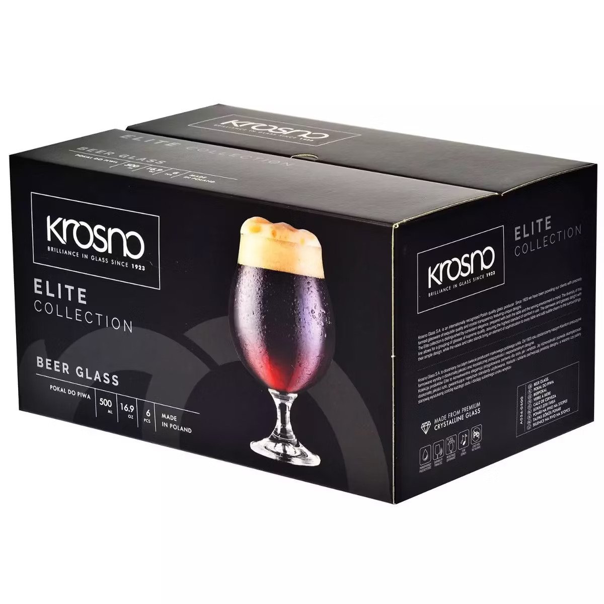 Набор низких бокалов для пива Krosno Elite, стекло, 500 мл, 6 шт. (788593) - фото 3