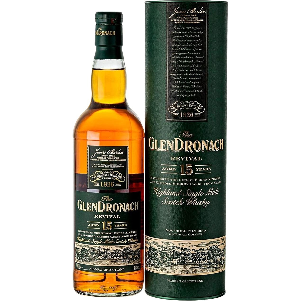 Виски GlenDronach 15 yo Revival Single Malt Scotch Whisky 46% 0.7 л, в тубусе - фото 1