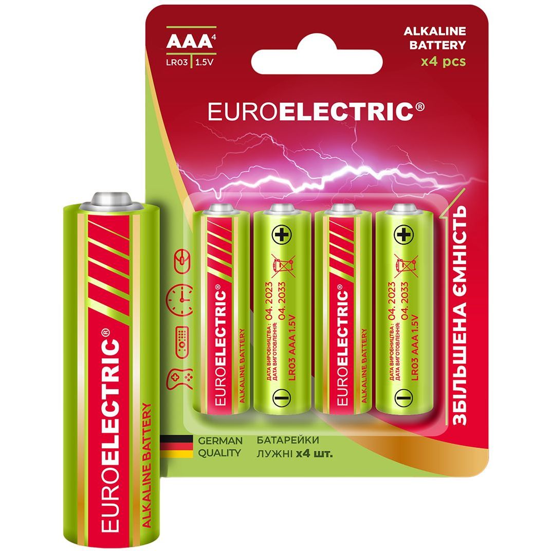 Батарейки Euroelectric AAA LR03 1,5V PE, 4 шт. - фото 1