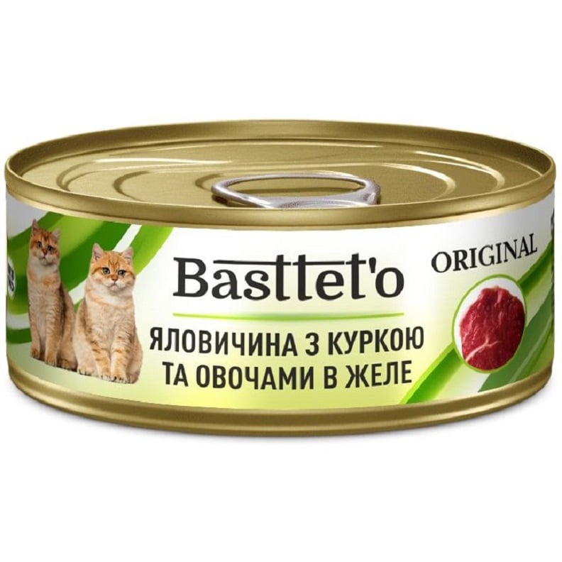 Вологий корм для котів Basttet'o Original яловичина з куркою та овочами в желе 85 г - фото 1