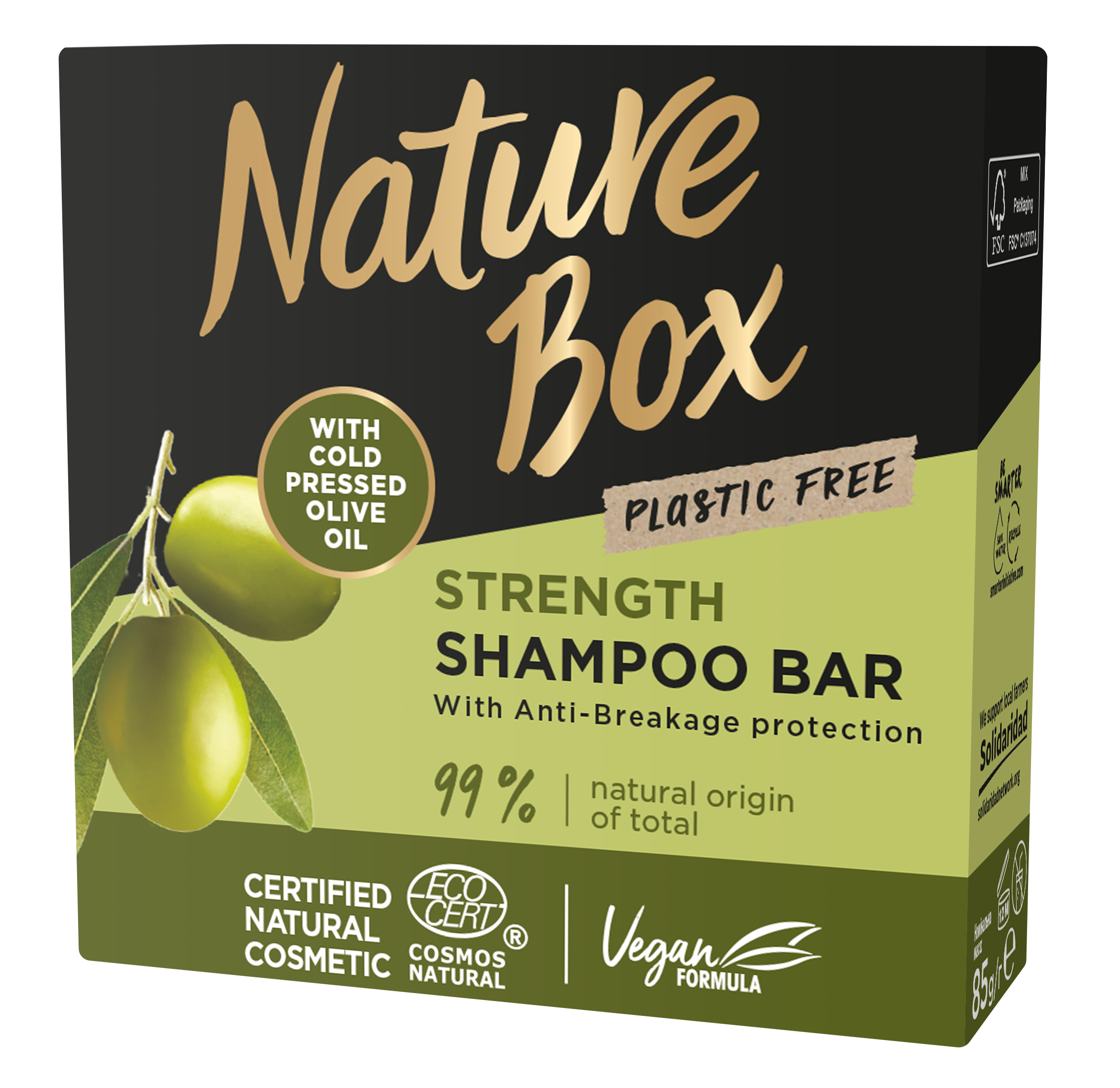 Твердий шампунь Nature Box для зміцнення довгого волосся та протидії ламкості, з оливковою олією холодного віджиму, 85 мл - фото 1