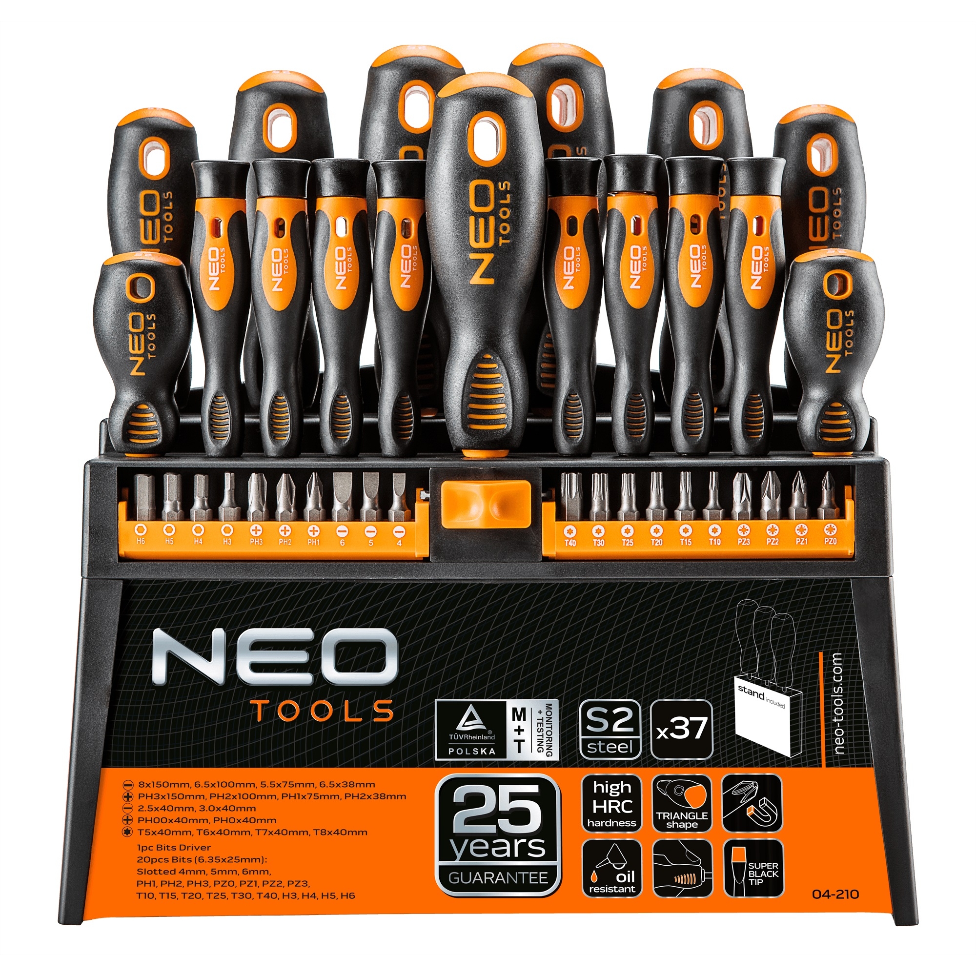 Викрутка Neo Tools 20 біт, SL, PH, PZ, Torx, H, сталь S2, з підставкою 37 предметів (04-210) - фото 1