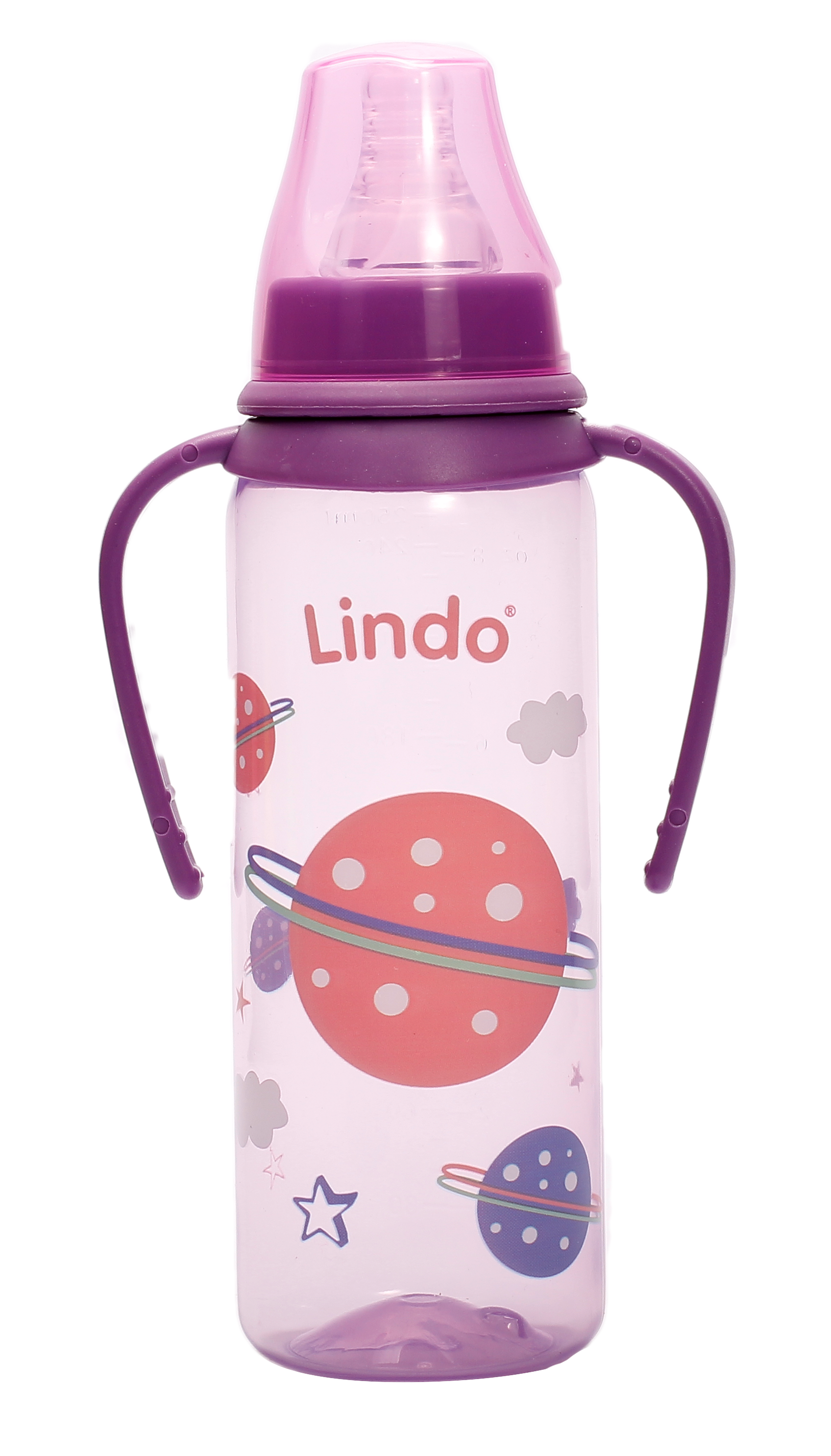 Пляшечка для годування Lindo, з ручками, 250 мл, фіолетовий (Li 139 фиол) - фото 1
