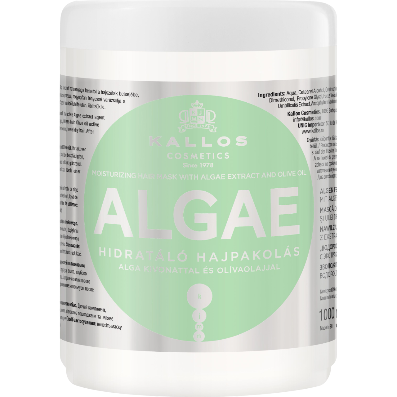 Маска для волосся Kallos Cosmetics Algae Mask зволожуюча з екстрактом водоростей та оливковою олією, 1 л - фото 1